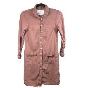 notPERFECTLINEN Button Front Shirt Dress Pockets Long Sleeve Linen S